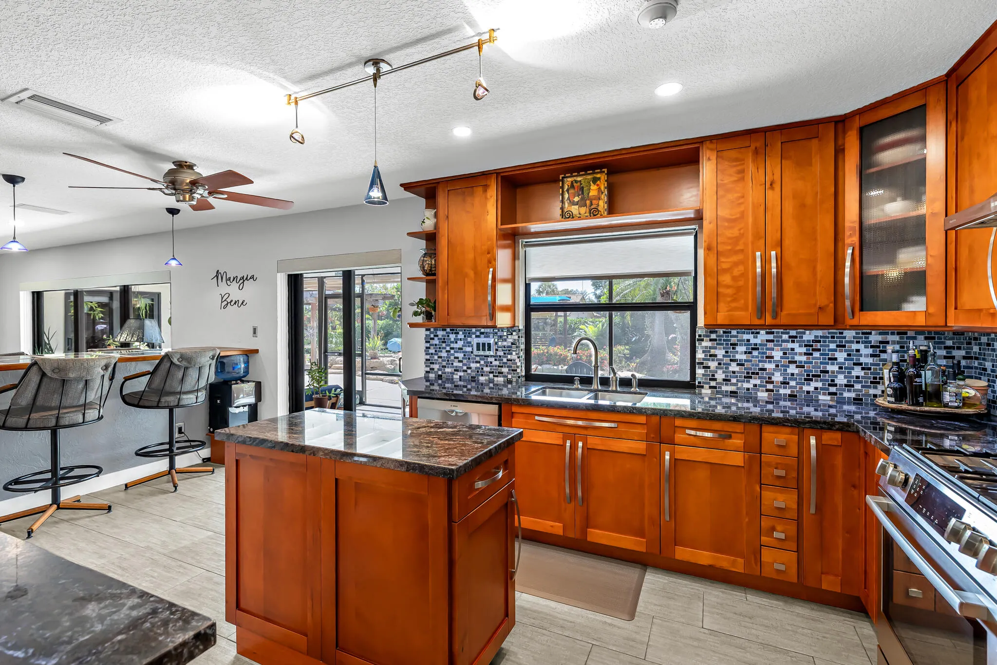 Kitchen Island and great view of the Pool area