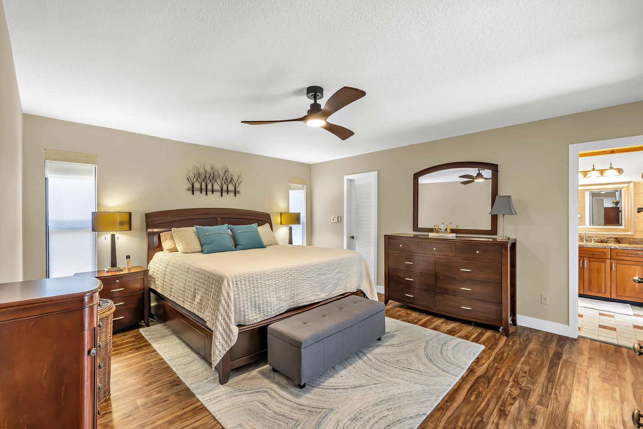 Master Bedroom, spacious Walk in Closet, overlooks pool