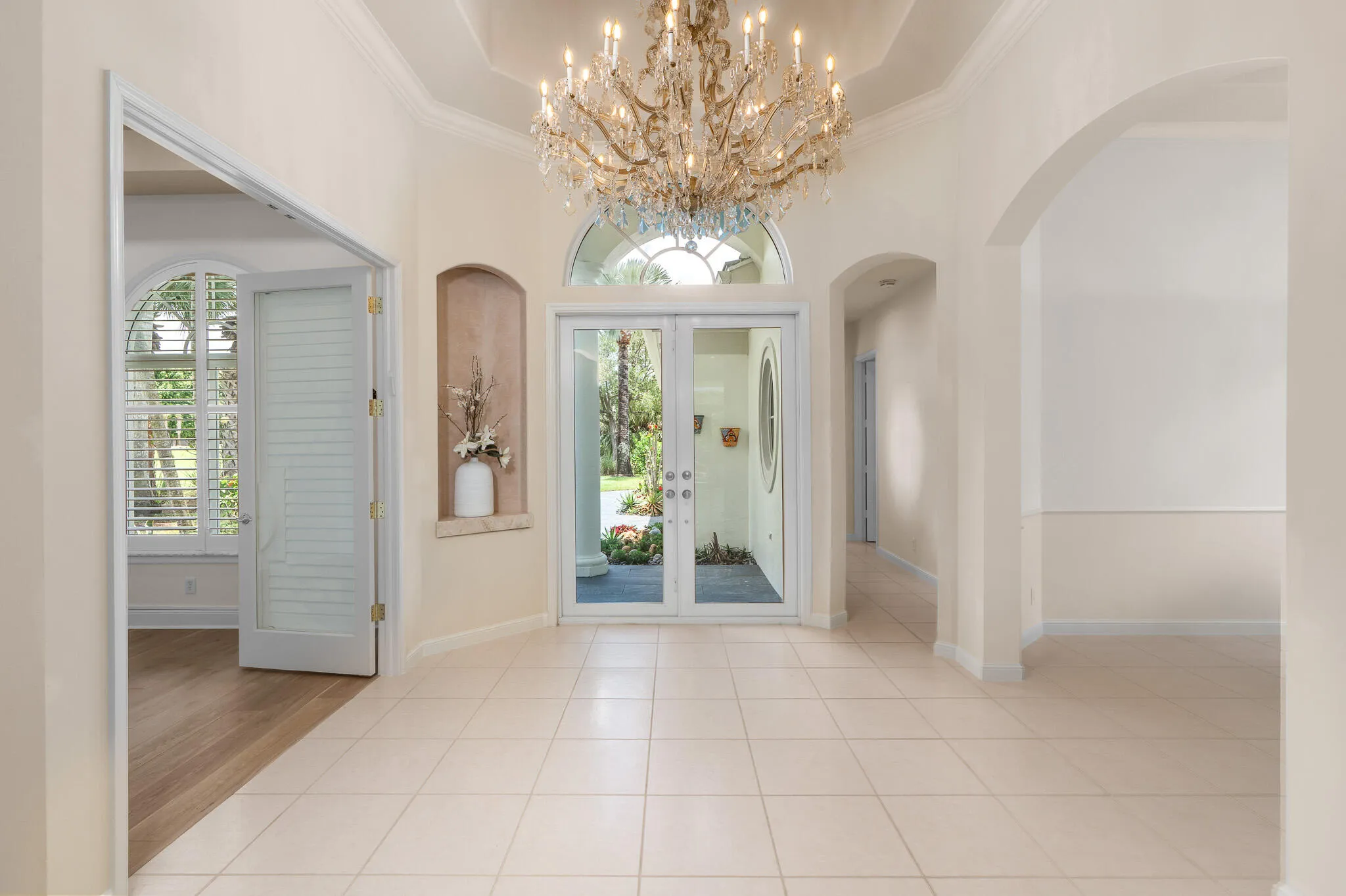 front entry with chandelier