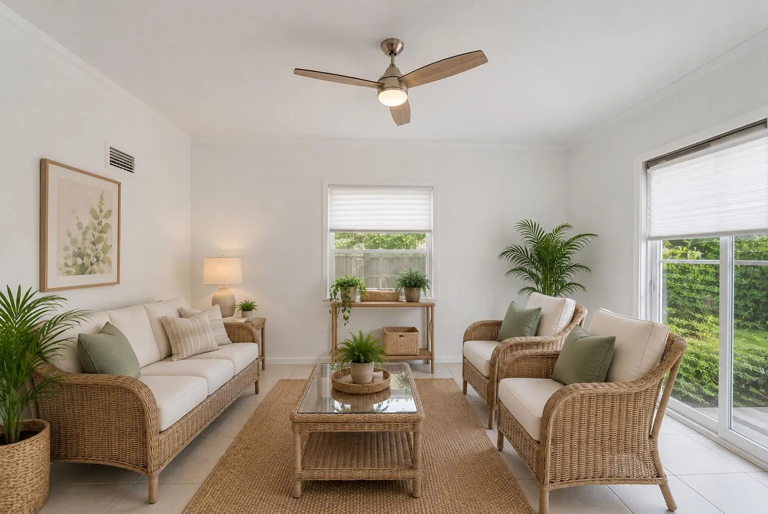 Sun room for relaxing out of the heat (AI Staging)