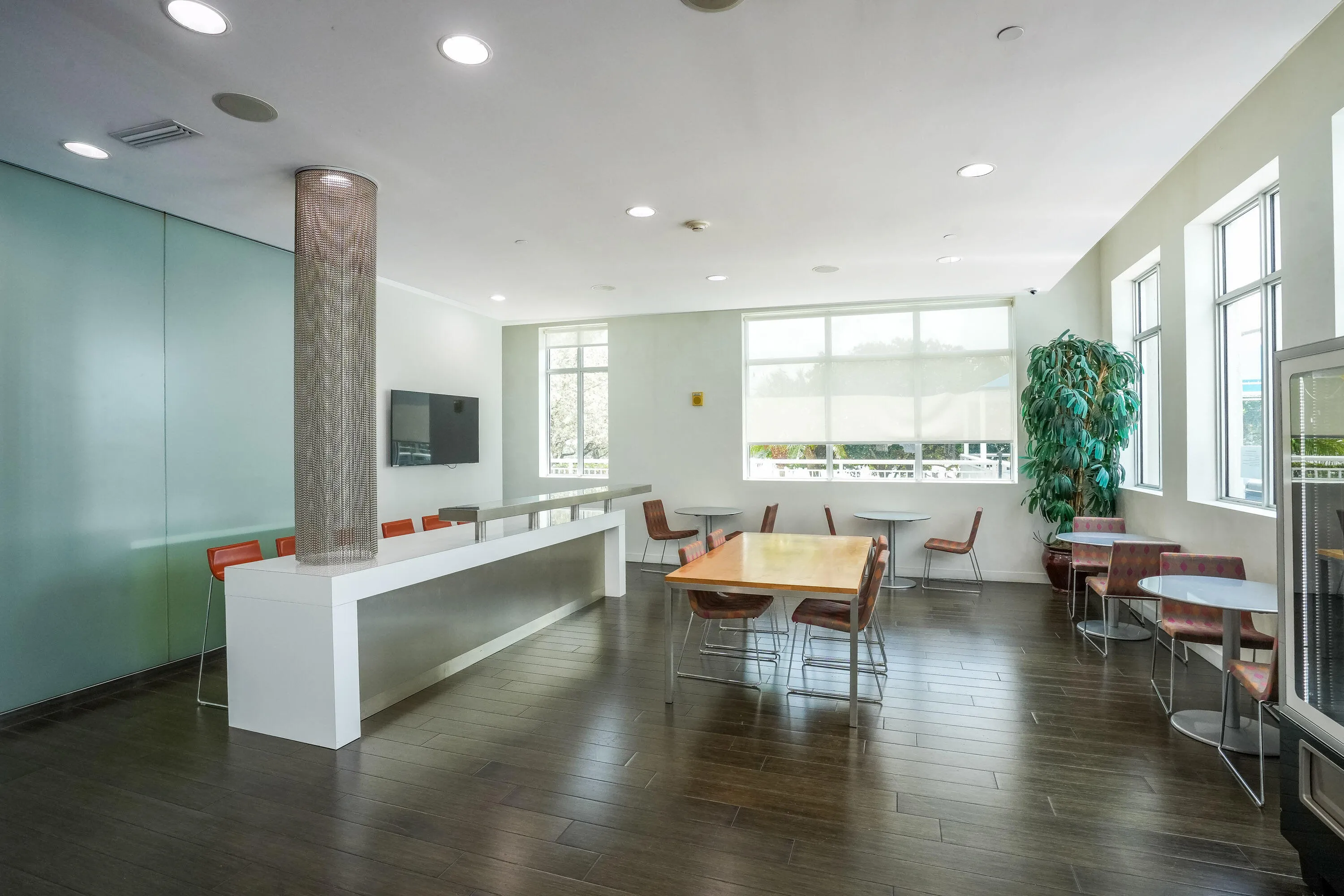 Residents enjoy a 24-hour attended lobby, resort-style pool and spa, fitness center, clubhouse, business center, media room, billiards room, and outdoor gathering spaces—all just moments from Brightline, CityPlace, the Kravis Center, Palm Beach Island, and Downtown West Palm Beach.