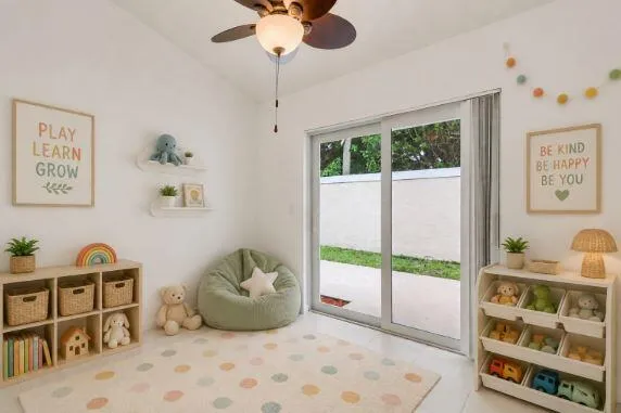 Flex space virtually staged as a playroom
