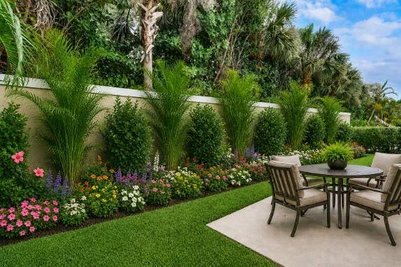 Back open patio - virtually staged and with greenery