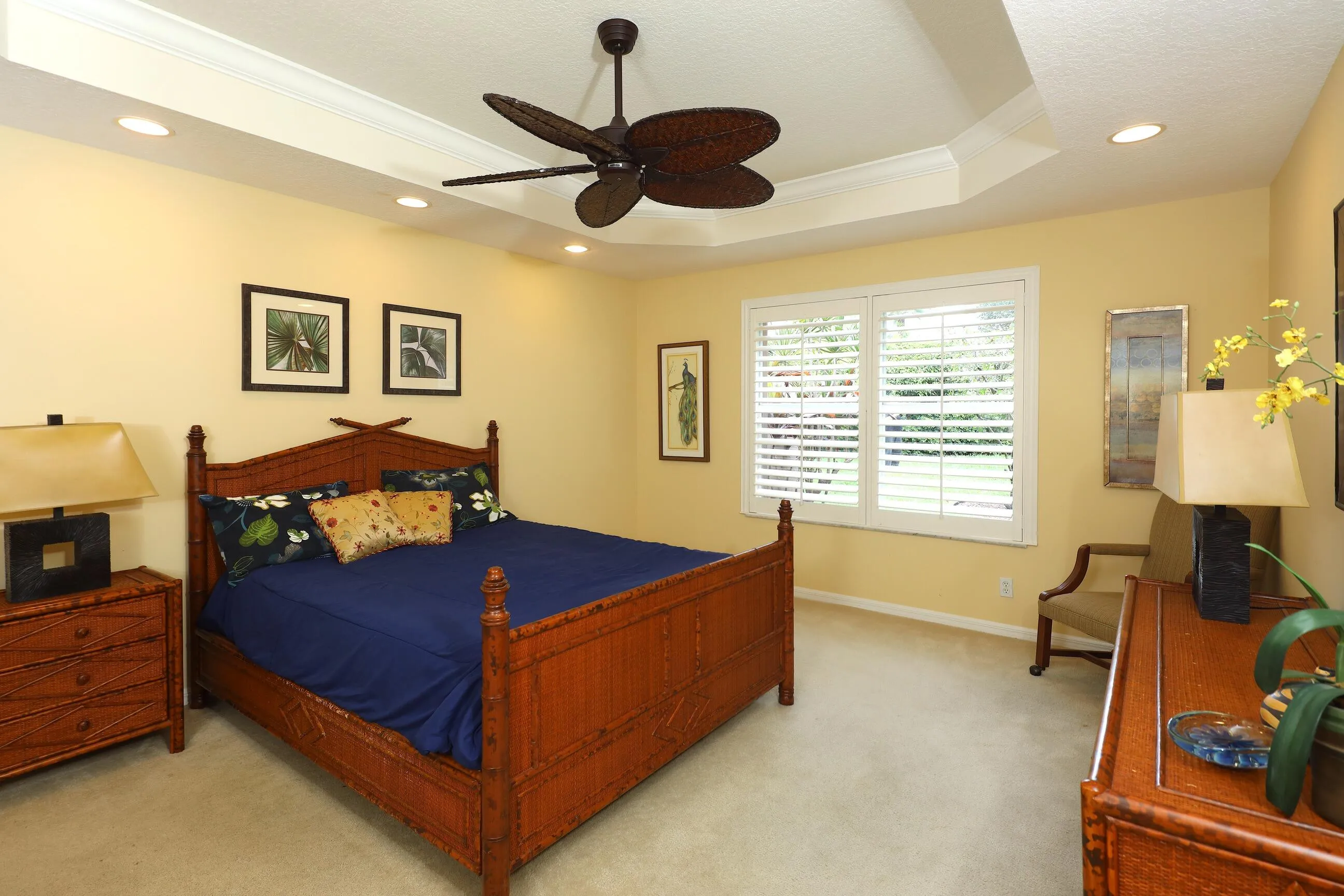 Move in ready home in Bellaggio featuring 2 bedrooms plus den, screened lanai, lake park views and pet friendly living.