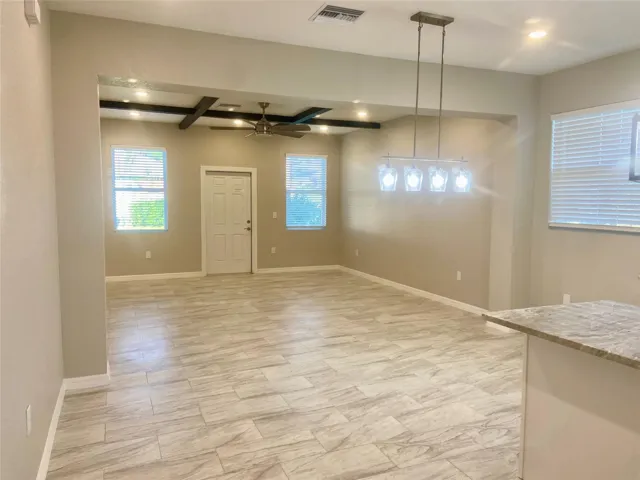 Family room, coffered ceiling
