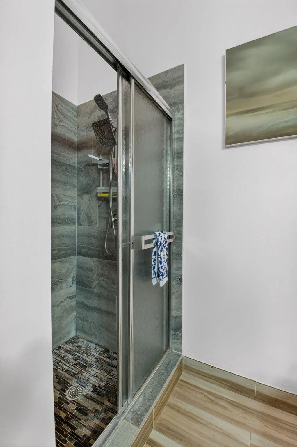 New Primary shower with pretty tile.