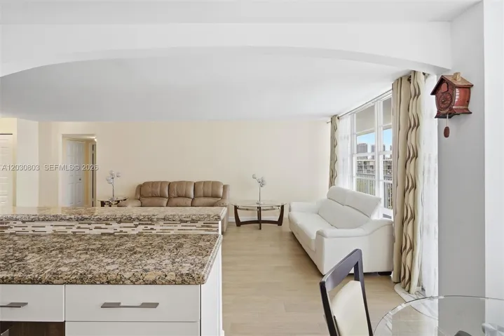 View from the open kitchen to the living room