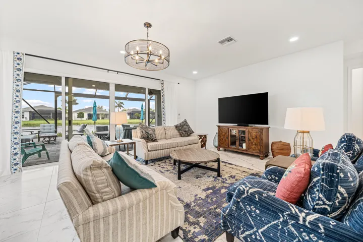 Spacious living room with lake views