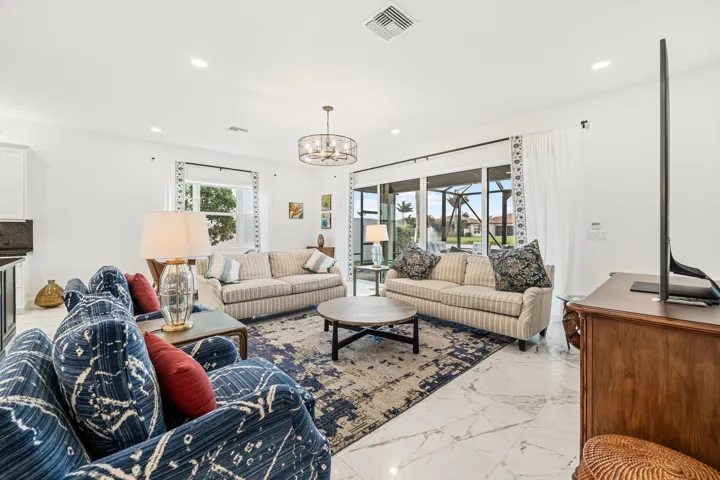 Open-concept living area overlooking the lake.