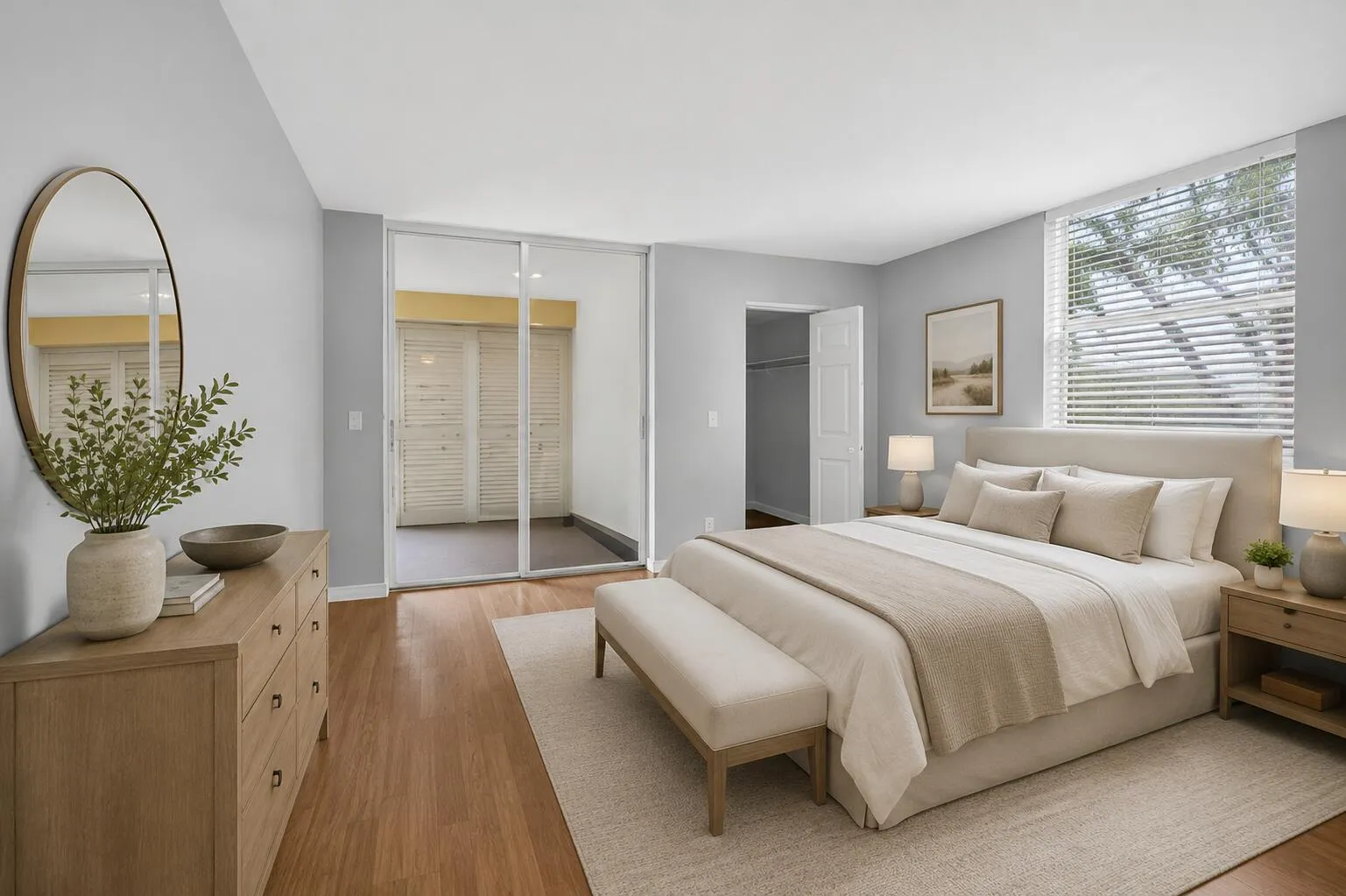 Virtually staged primary bedroom