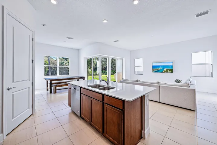 Kitchen island overlooking living area