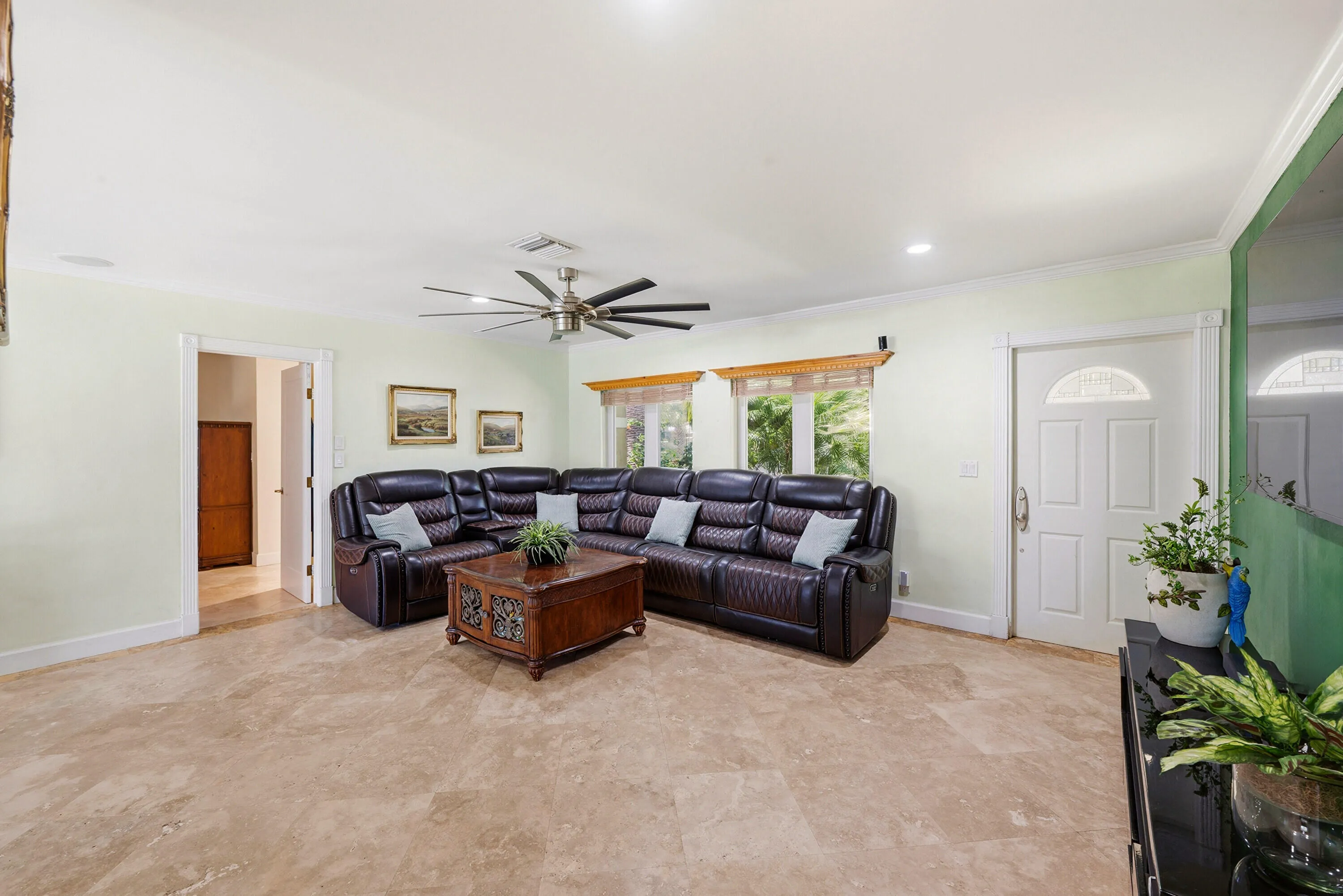 Bright & Spacious Living Room that is Big & Flexible. Primary Bedroom is just off the Living Room in this Split En-Suite Bedroom Floor Plan. Wall Mounted TV (Including Wall Mount) doesn't convey.