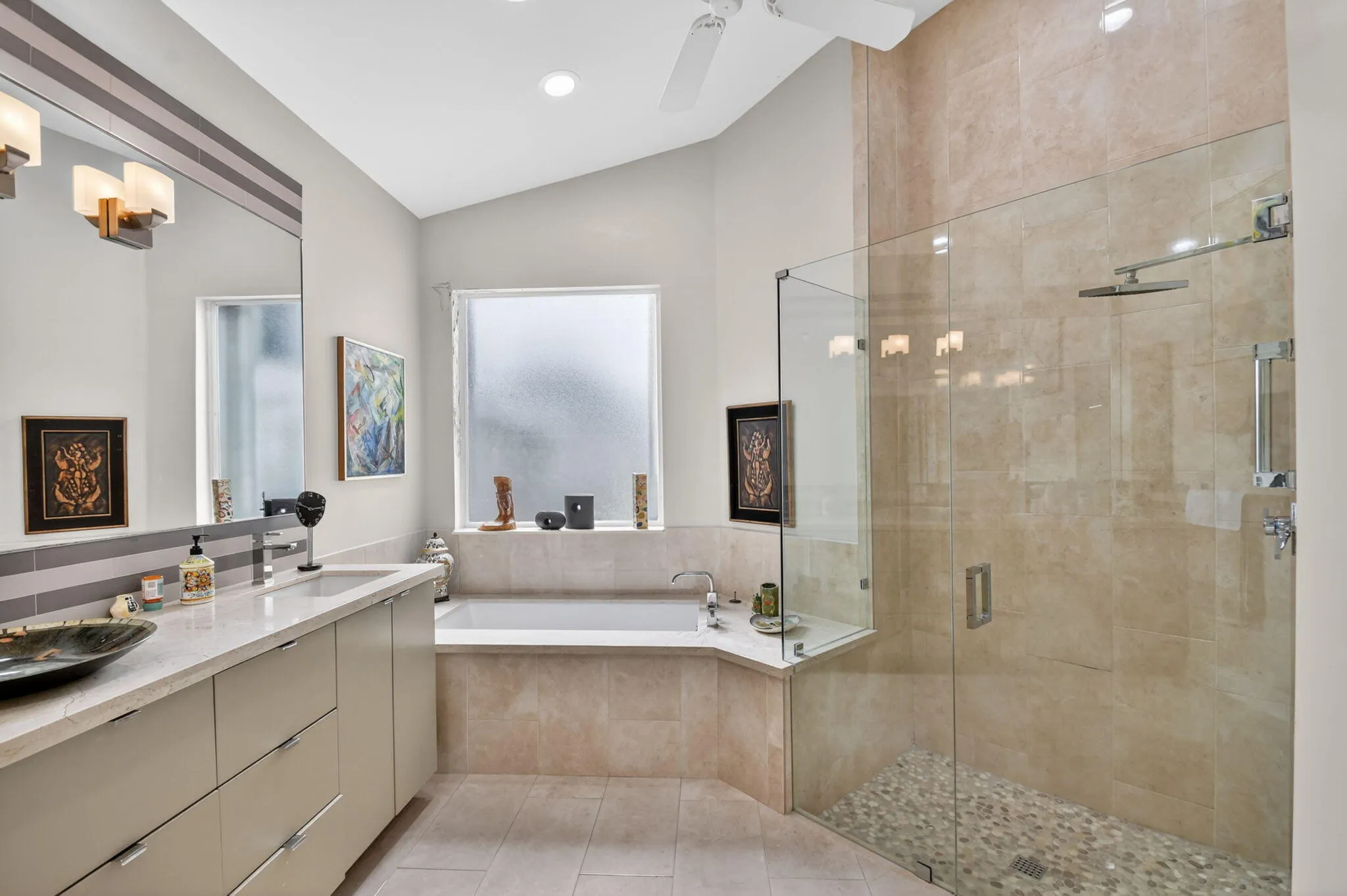 Master Bath with view of Spa tub and shower