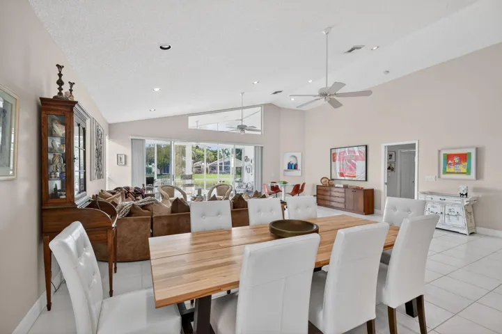 Dining Room overlooking the living room and covered patio.