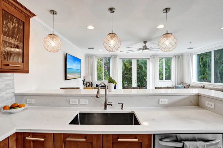 Kitchen Open to Living Room with Garden View
