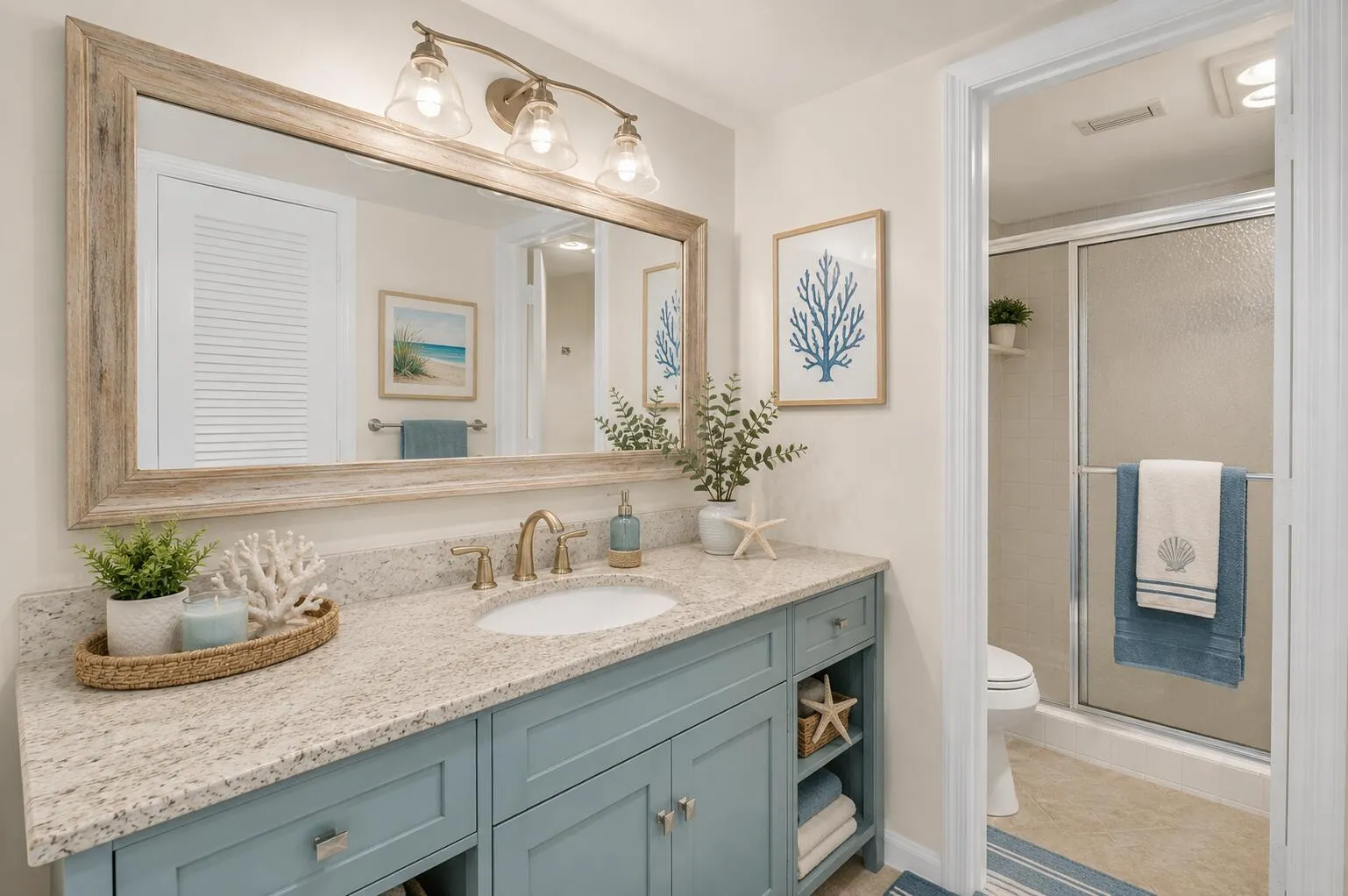 Coastal Primary Bath- Staged A little Paint & You Can Have this Look!