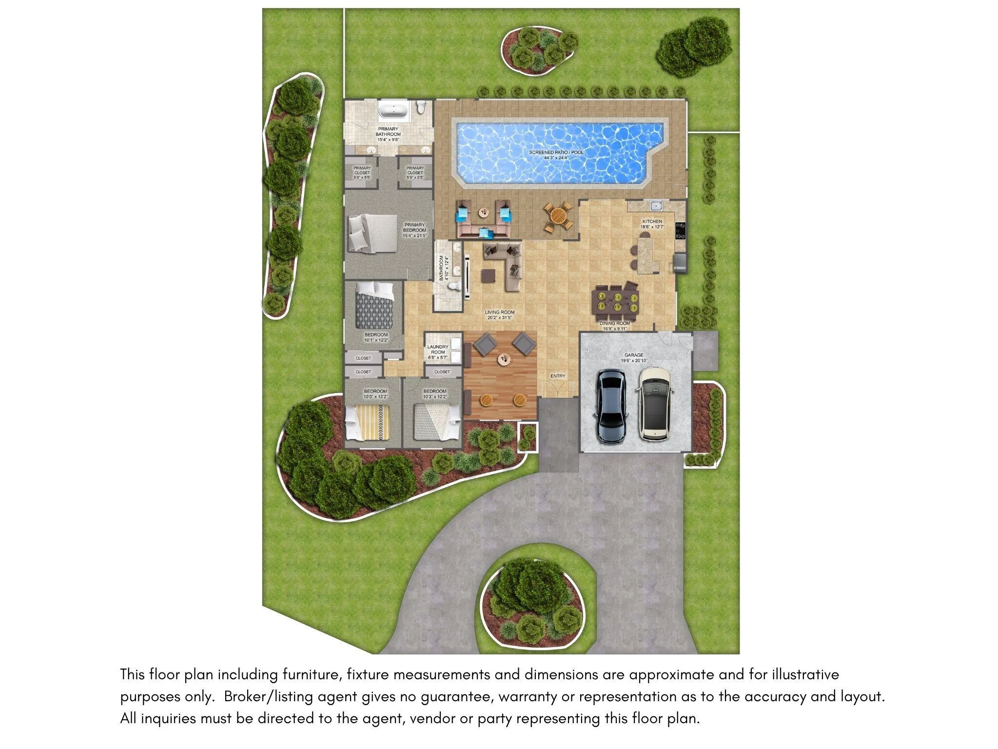 Open concept. Large primary suite. 2 cabana bathrooms. Well designed.