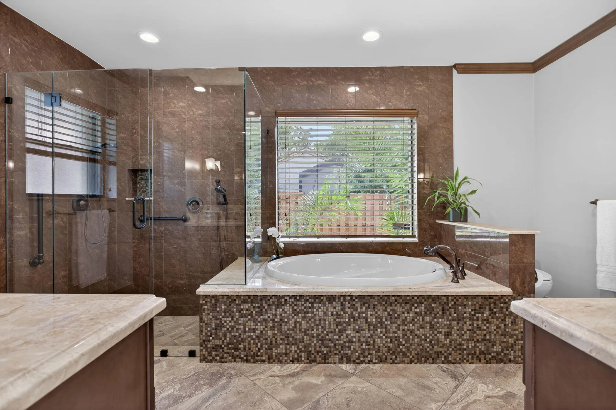 Soaking tub separate from shower. Relax in style.