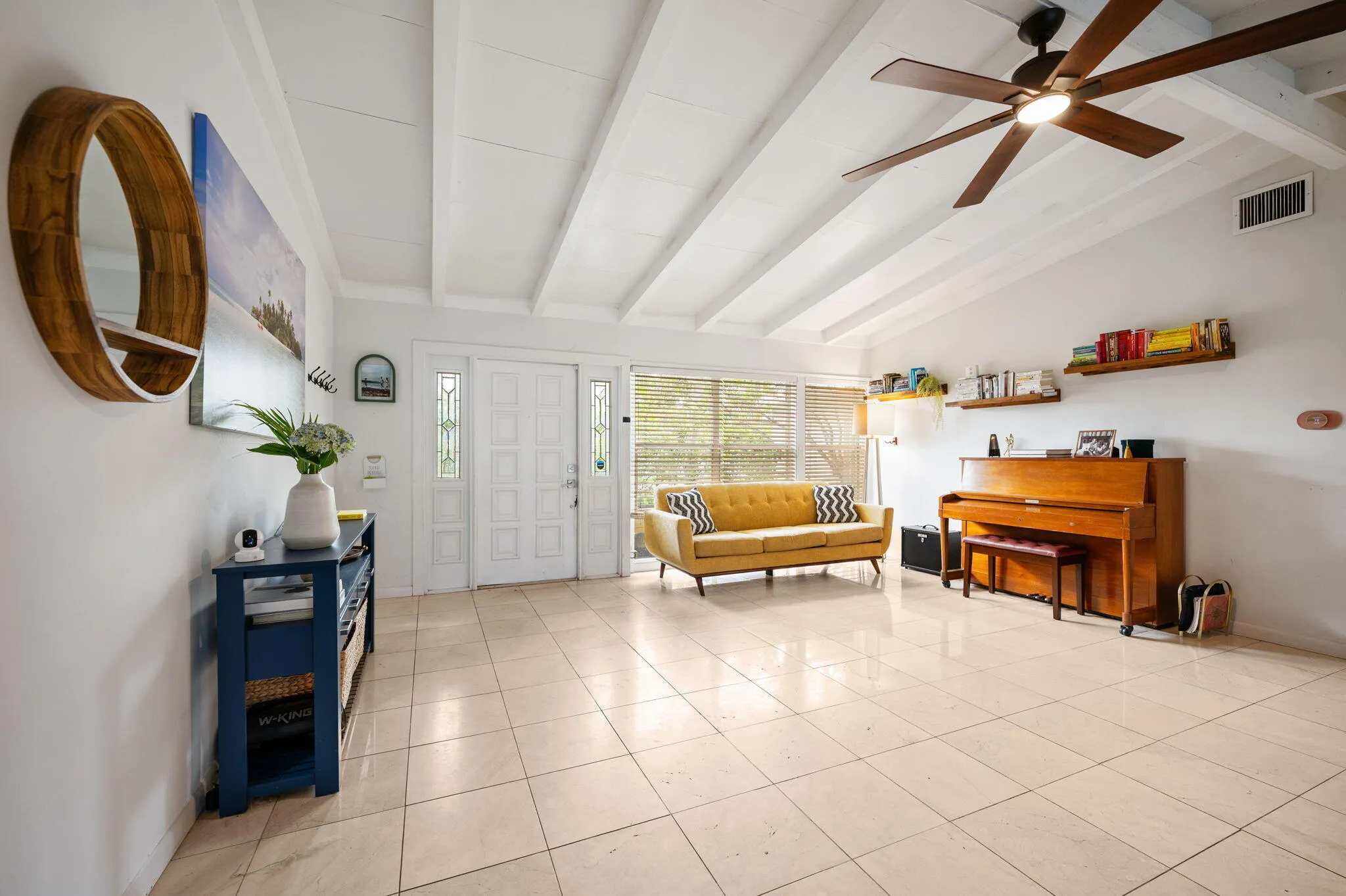Front door and living room