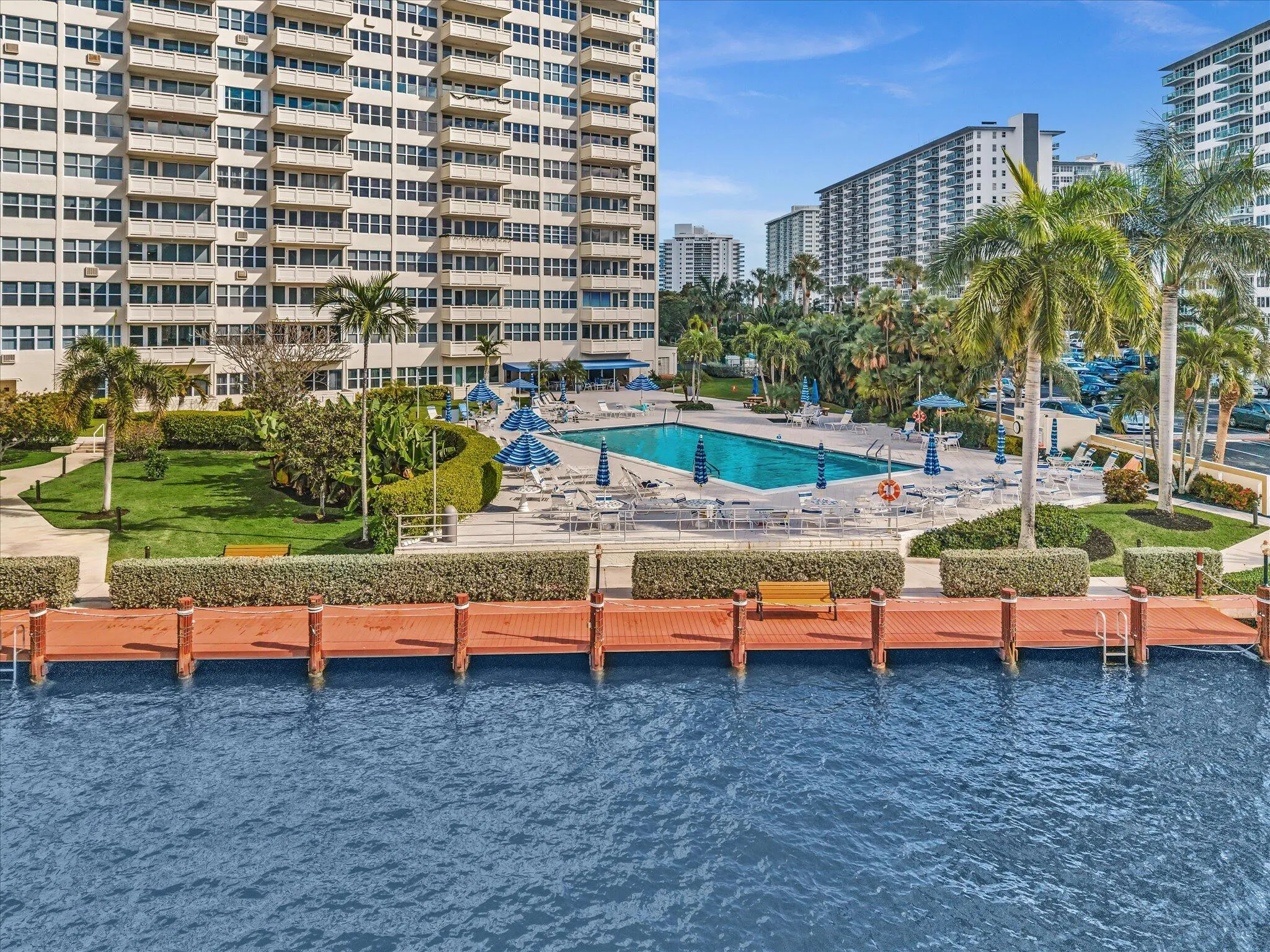Dock in front of pool