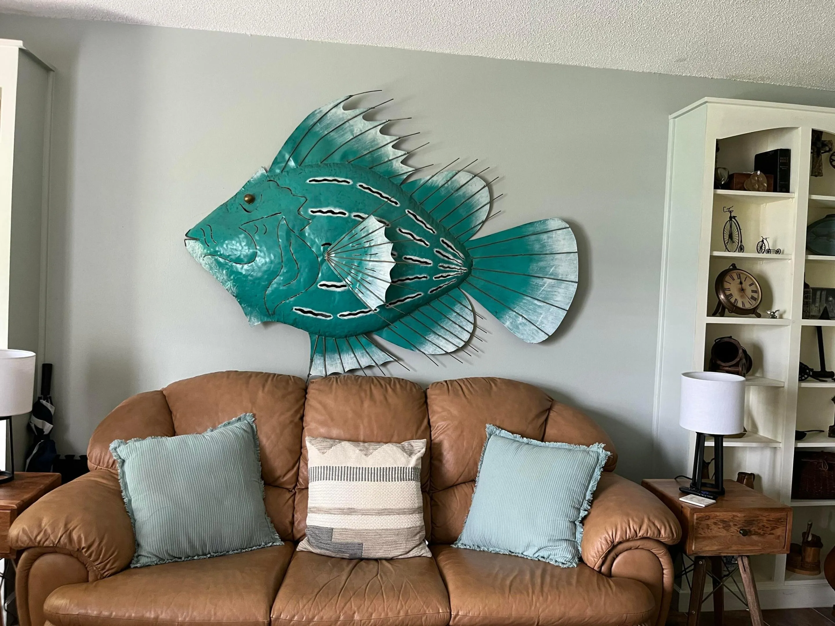 Built in Shelving on either side of couch.