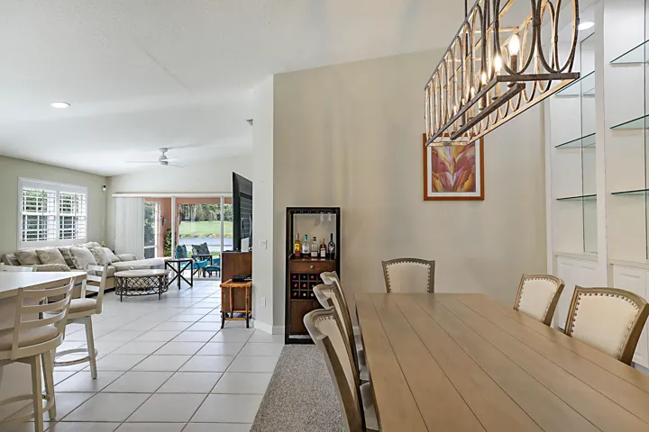 dining room with partial view of the lake