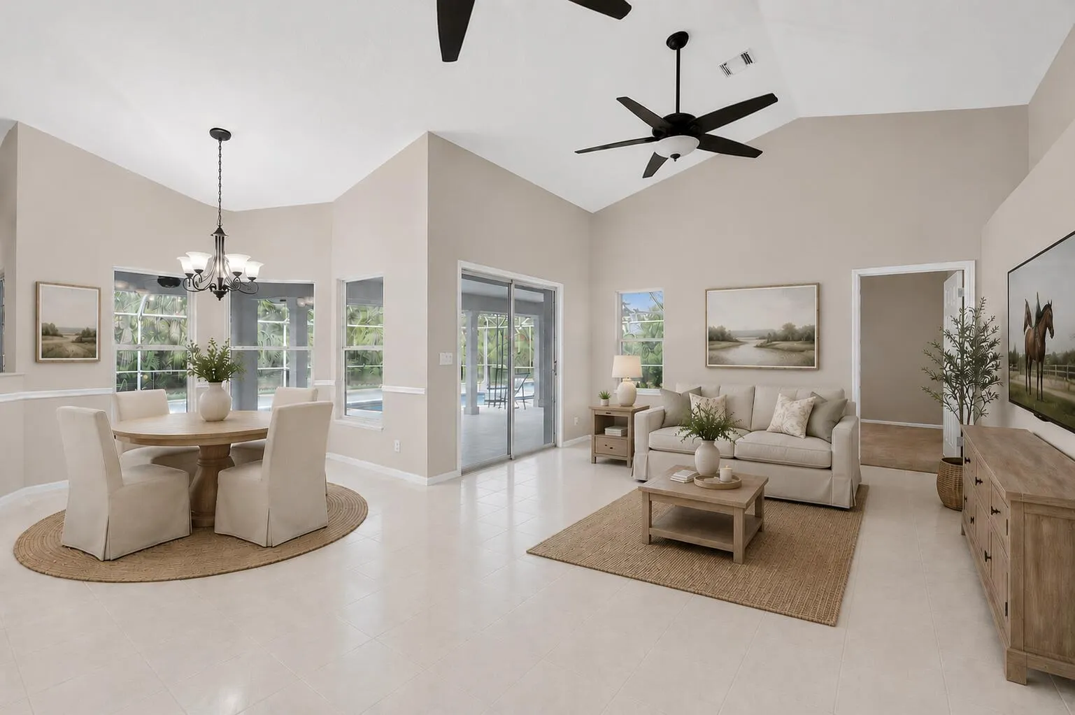 Staged family room and breakfast nook