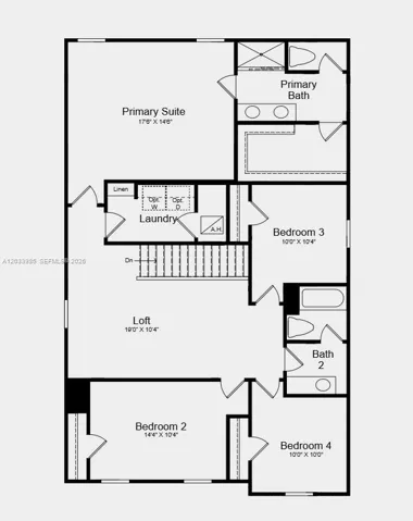 Second Floor Plan - Additional Highlights Include: laundry appliance package, GE refrigerator, and window blinds throughout the whole house