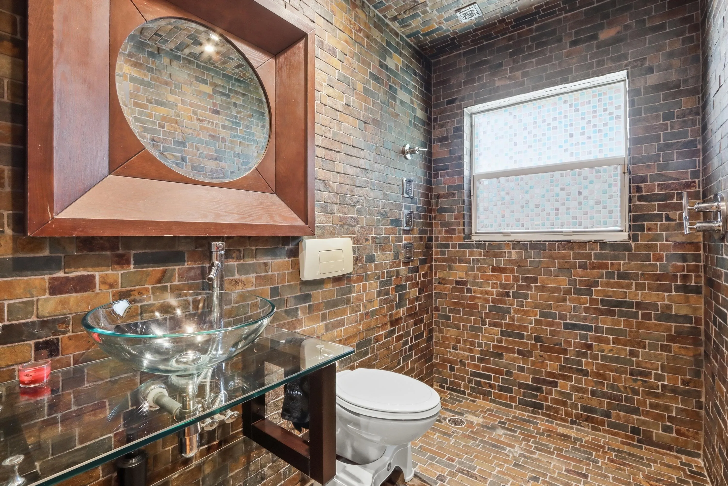 Full bathroom with open walk in shower