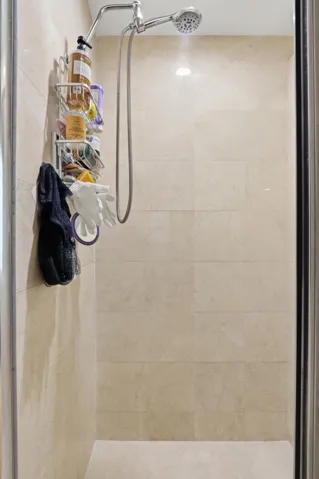 separate walk in shower with hand held shower head
