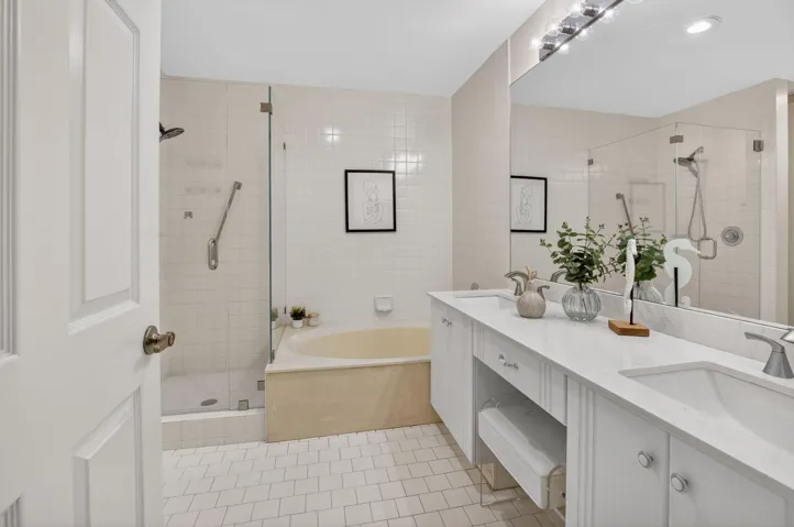 PRIMARY BATHROOM DOUBLE VANITY, SEPARATE TUB AND SHOWER