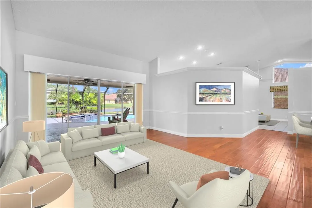 Virtually staged formal dining room.