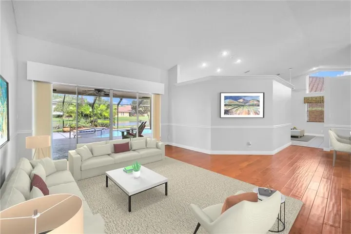 Virtually staged formal dining room.