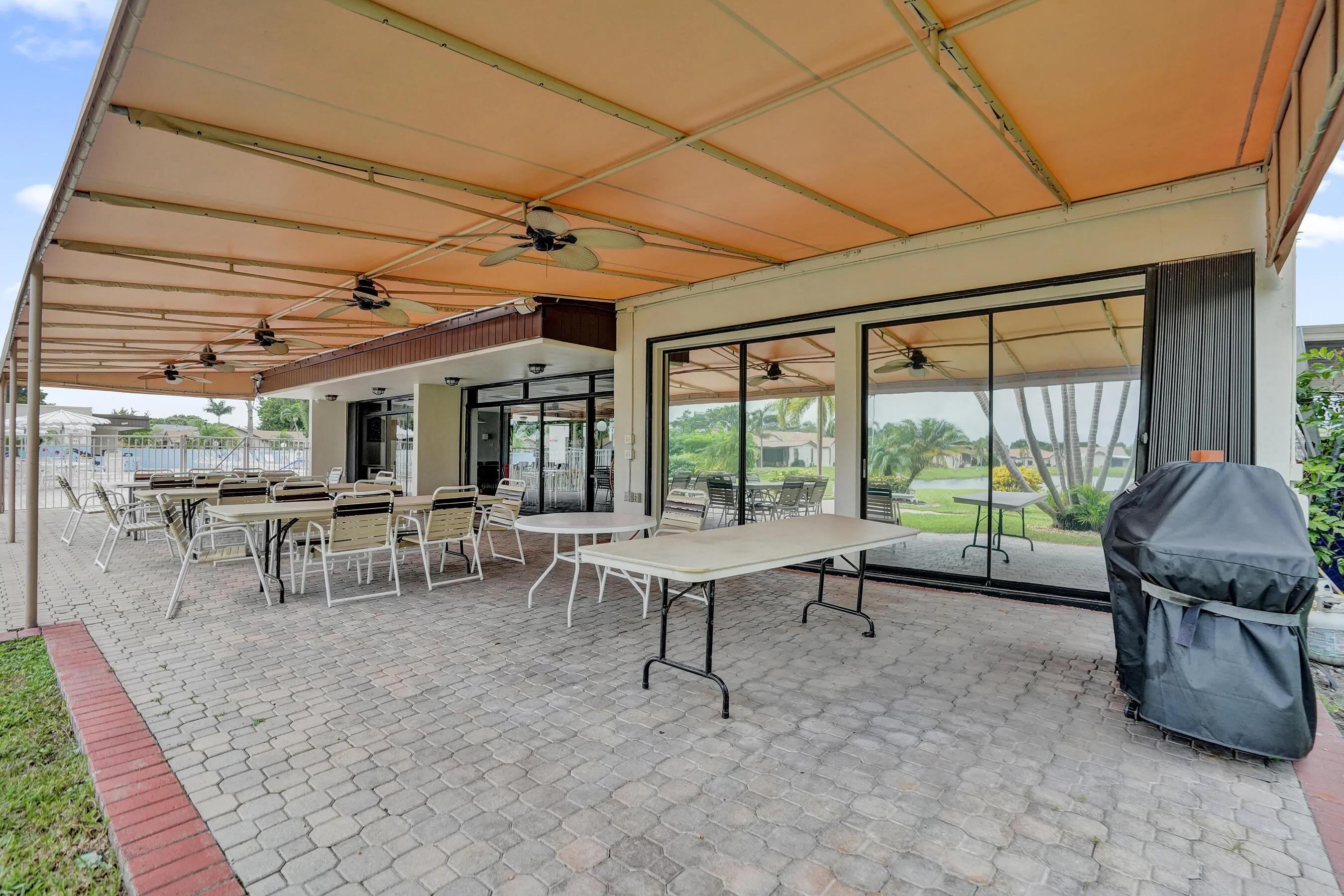 Outdoor seating near pool