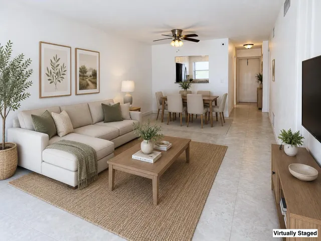 Virtually staged living/dining area