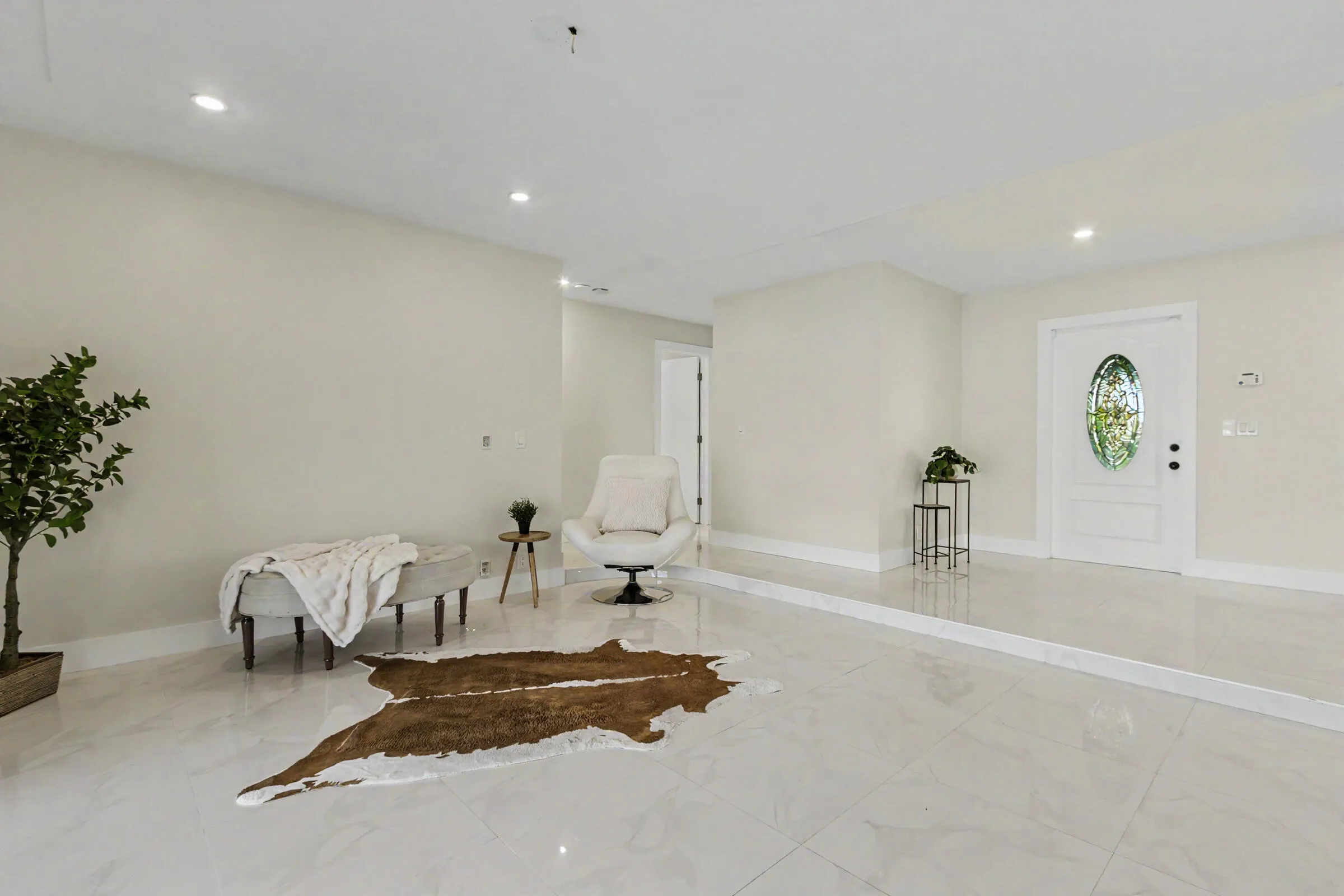 Entry into open living and dining space