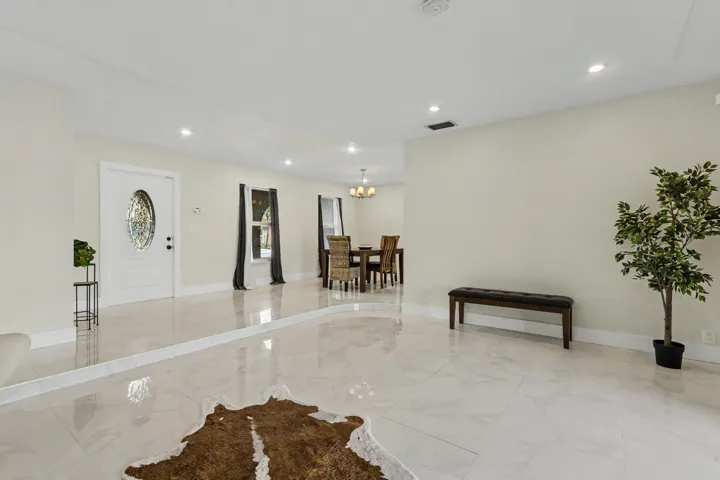 Entry into open living and dining space