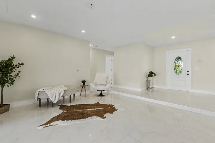 Entry into open living and dining space