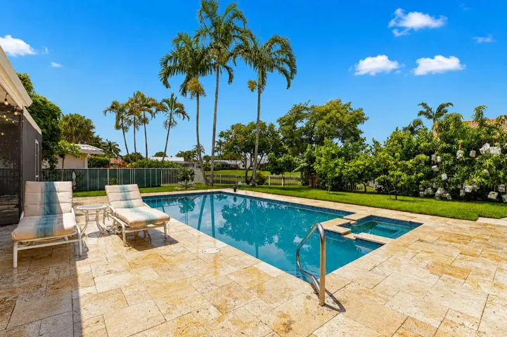 Huge travertine patio.
