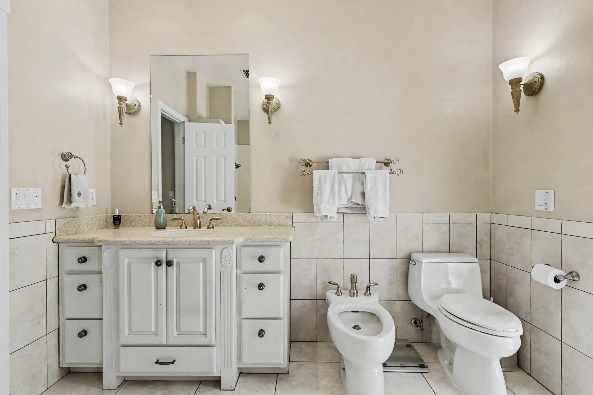 Master Bathroom Suite with double sink/vanities + bidet