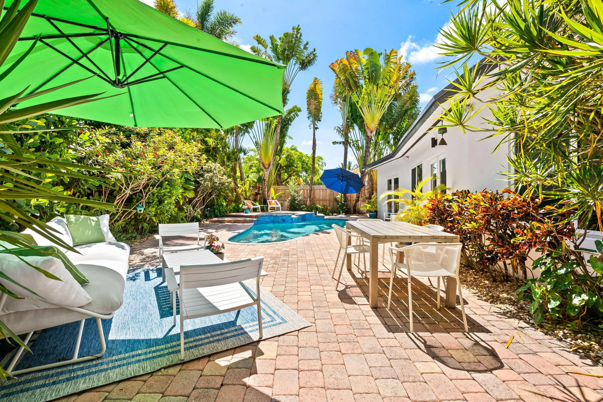 Backyard photo of paver patio.