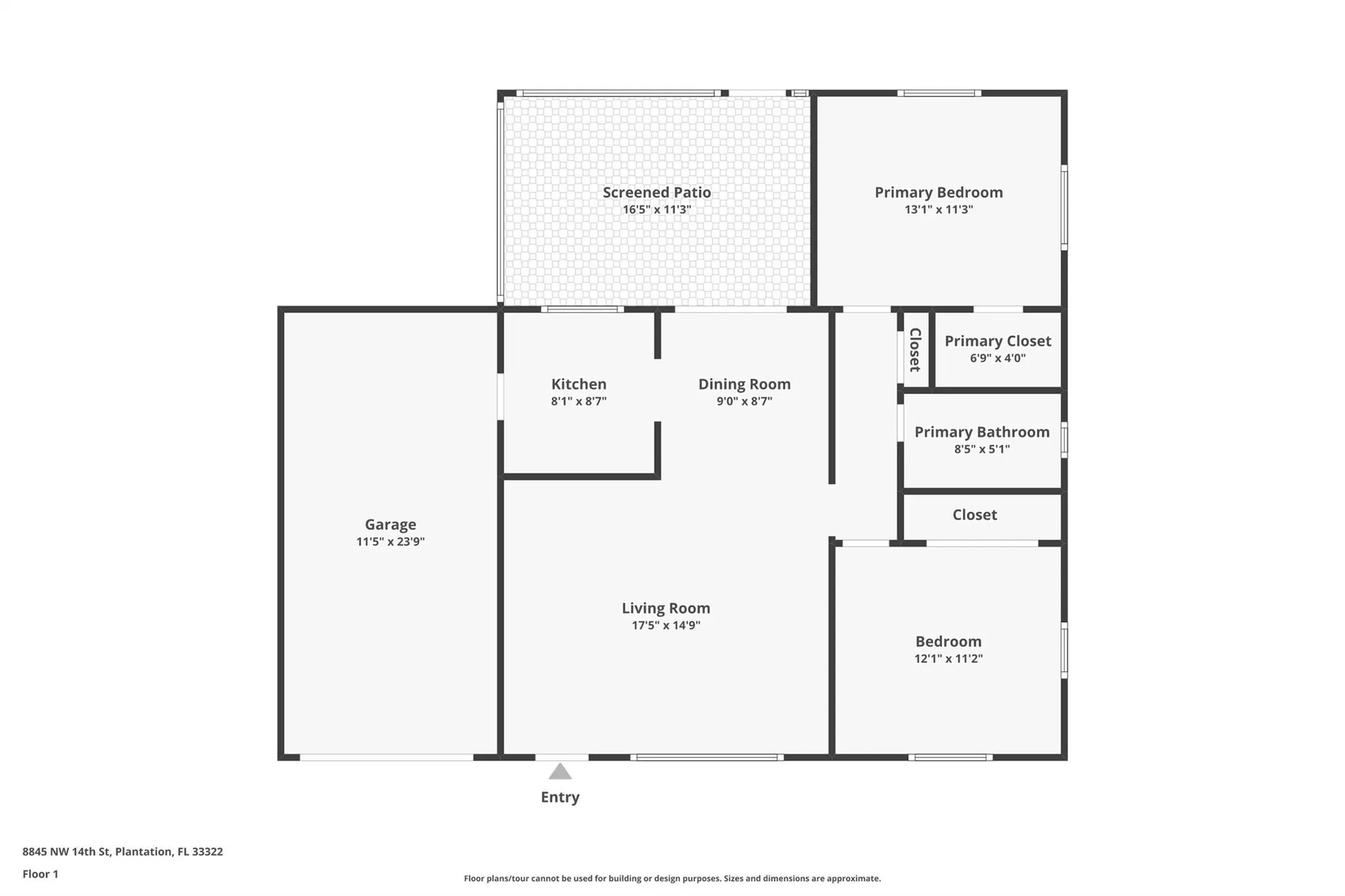 2 Bedroom, 1 Bath with a 1 car garage and screened patio.