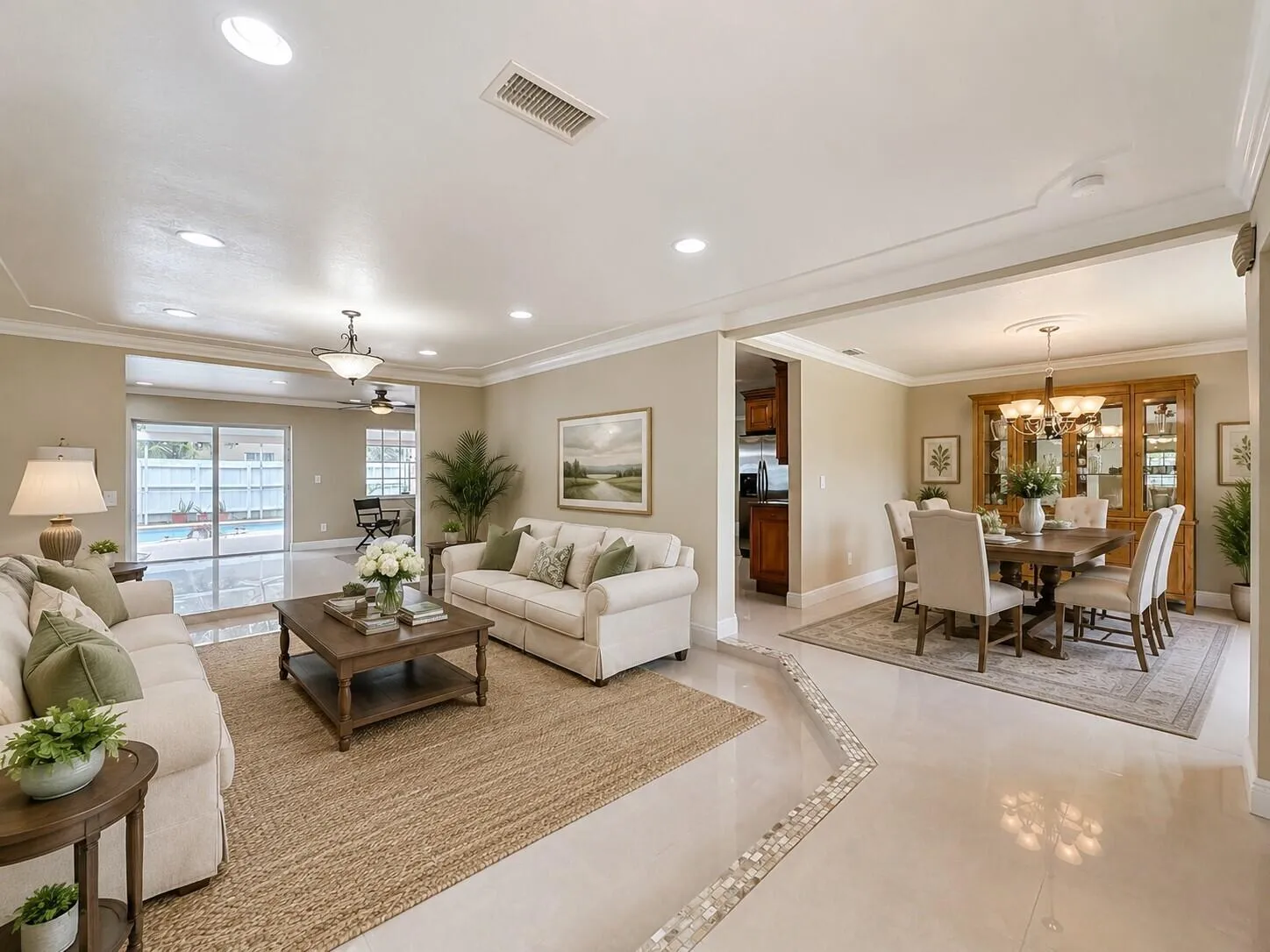 VIRTUALLY STAGED dining room AND living room