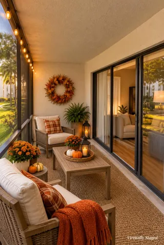 Virtual image. This is what the screened porch could look like with a bit of fall imagination!