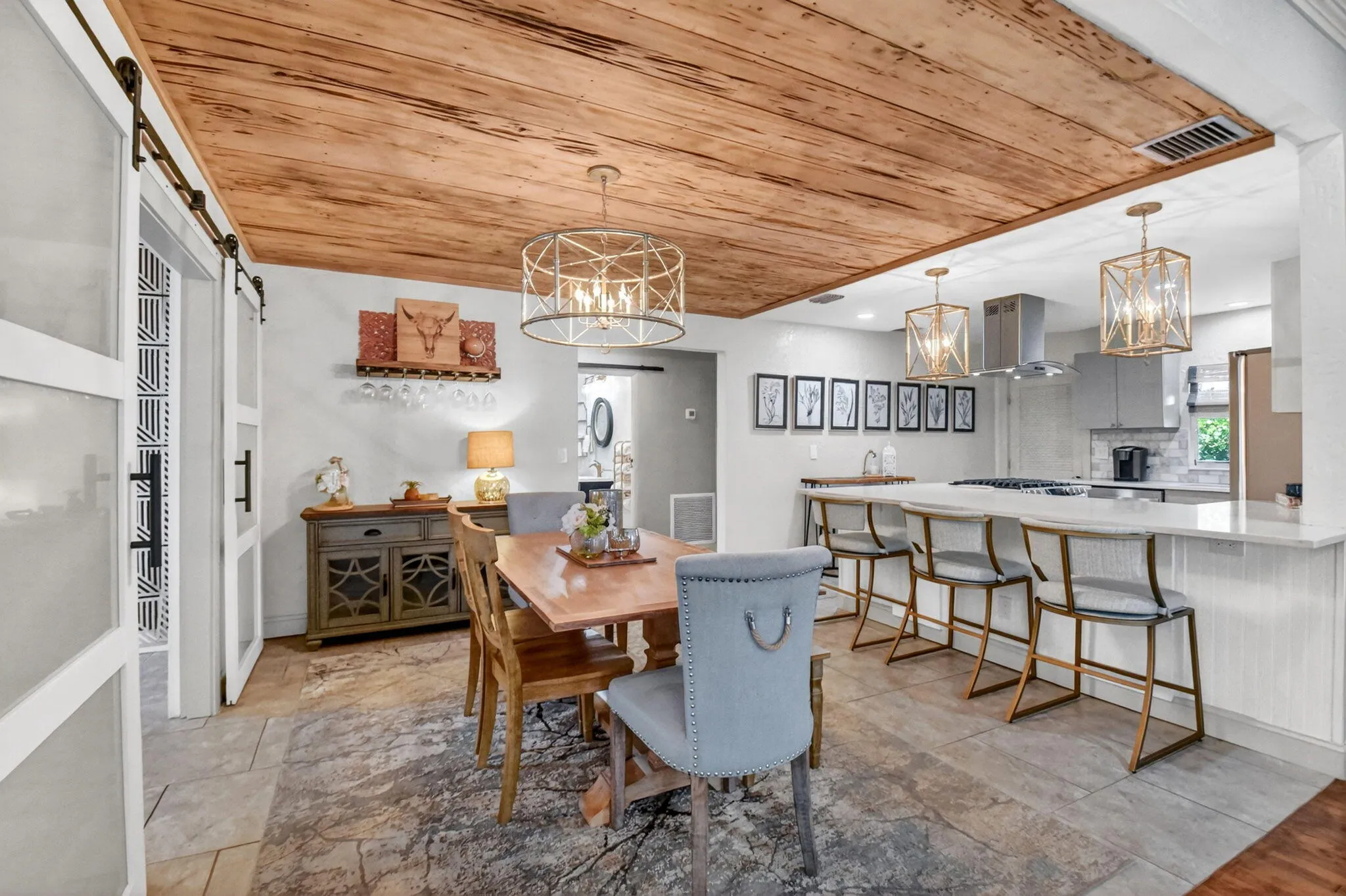 Additional seating at breakfast bar. Great for entertaining. Extra storage beneath bar counter.