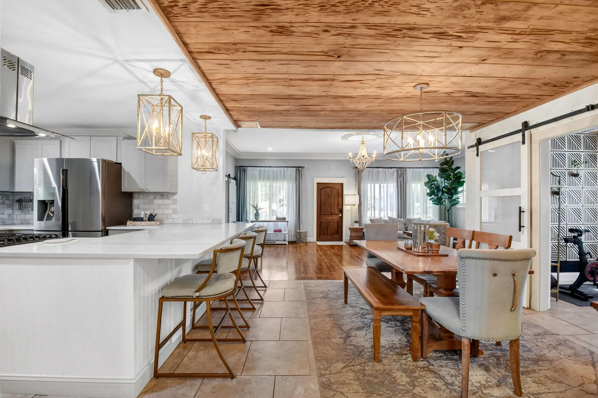 Additional seating at breakfast bar. Great for entertaining. Extra storage beneath bar counter.