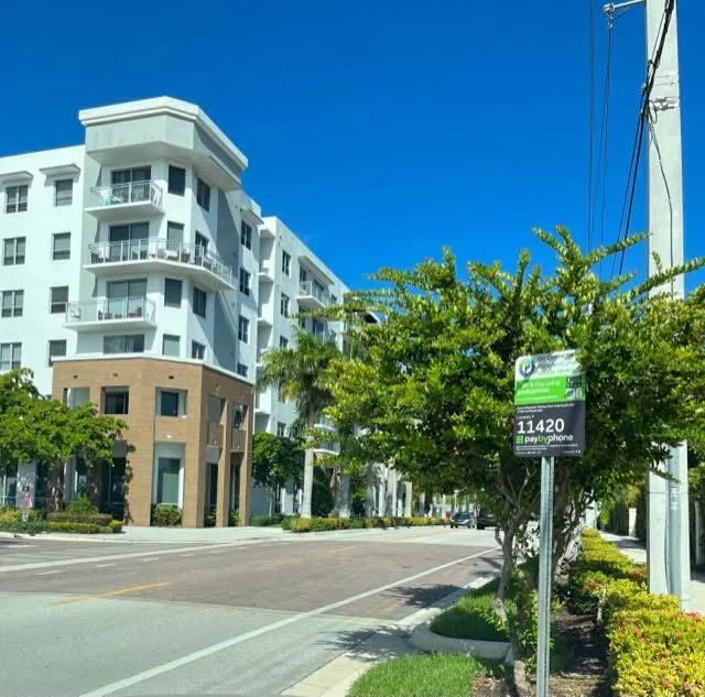 Bus Stop in front of complex