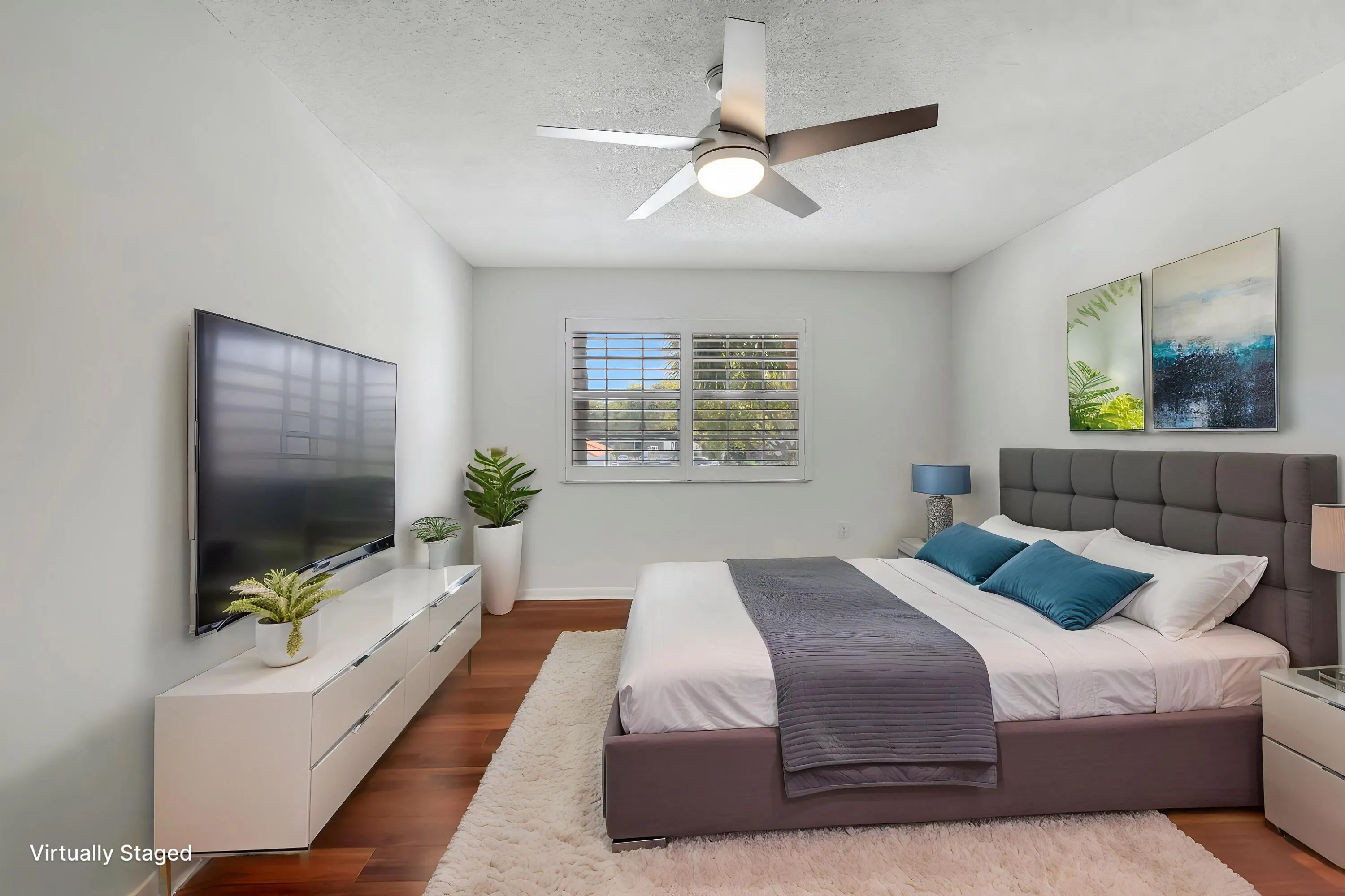 Virtually staged primary bedroom