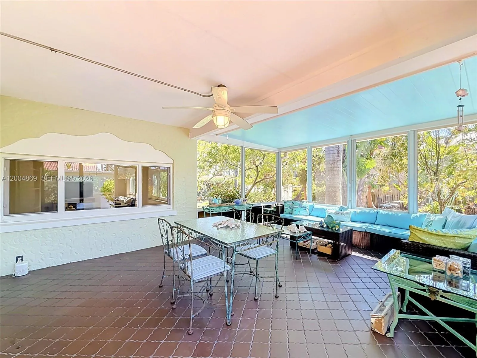 Just off of living space and kitchen