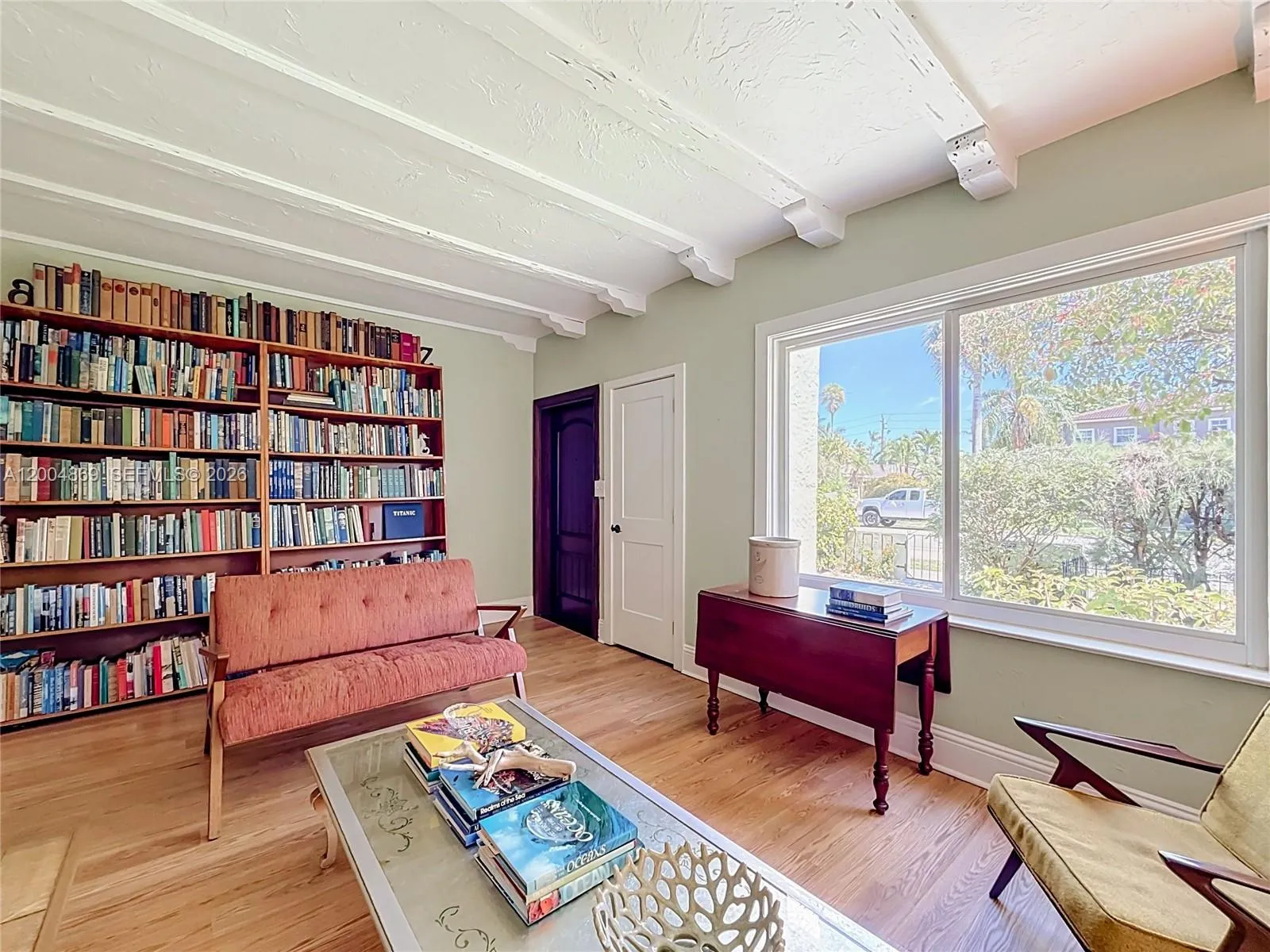 Pecky Cypress beamed ceiling